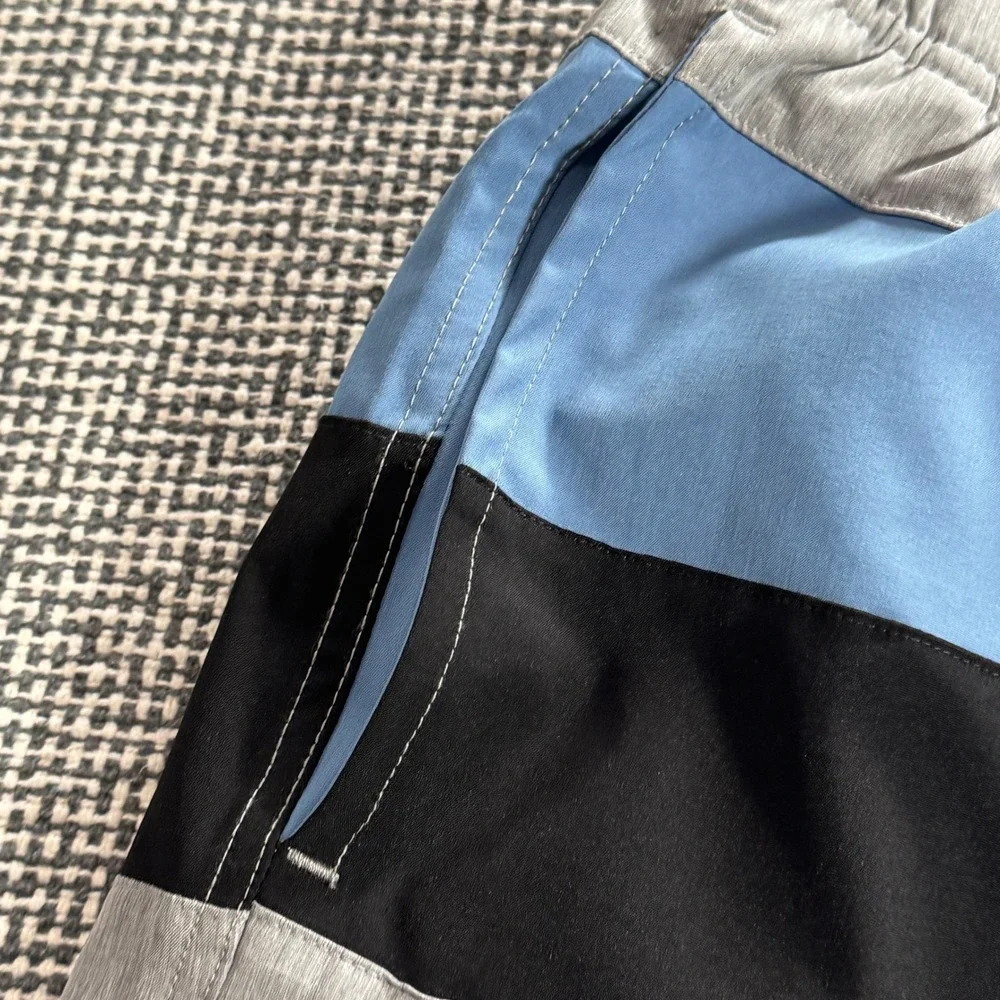 Nautica Mens XXL Classic Fit Colorblock Swim Trunks Grey Blue Black Stretch